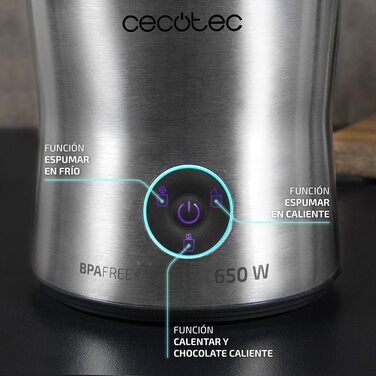 Пінка для кави Cecotec Power Moca Spume: приготування молока та шоколаду, холодний напір, нагрівання, підходить для миття в посудомийній машині, 400 мл, 650 Вт