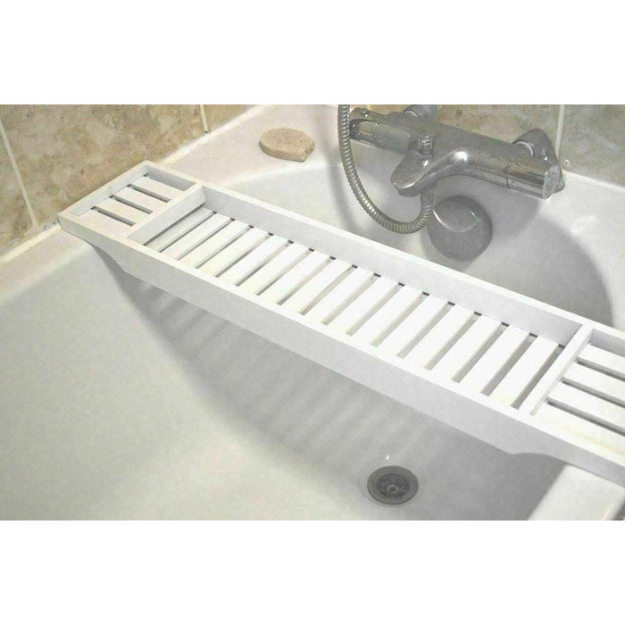 Полиці для ванни з бамбука RHP, біла, лакована, 70x14,5 см – підставка для ванни, органайзер для ванної кімнати