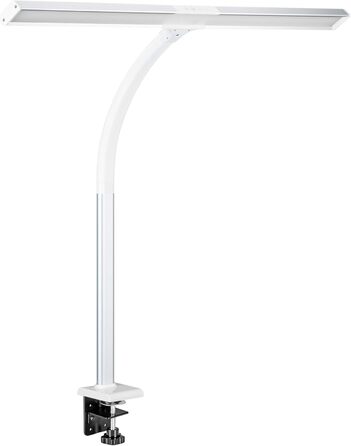 FeinTech LTL00320E Велика LED настільна лампа 80 см, димована, з прищіпкою, біло-срібляста