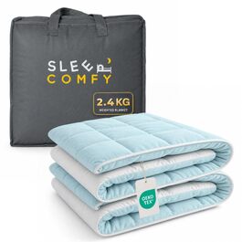 Обтяжувальна ковдра SLEEP COMFY для зняття стресу та тривожності, 2.4 кг, гіпоалергенна зі скляними кульками, бавовняна охолоджуюча тканина, Oeko-TEX (Синя, 90 x 120 см)