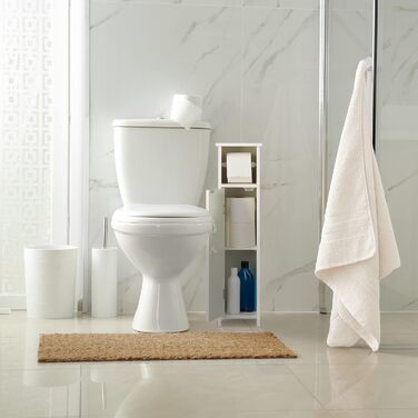 Підлоговий тримач для туалетного паперу Relaxdays, білий, з полицею, 71x18x20 см, шнурова ручка, шафка для туалетного паперу, МДФ