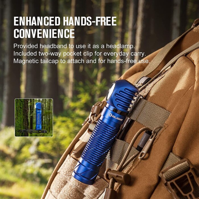 Налобний ліхтар OLIGHT Perun 2, 2500 люмен, 166 м, USB-зарядка, 5 режимів, таймер, акумулятор для бігу, риболовлі, кемпінгу, синій