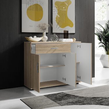 Комод Stella Trading LILLY у стилі дуб сонома, сучасний, з великою місткістю, 90x70x30 см, 1 шухляда, для вітальні