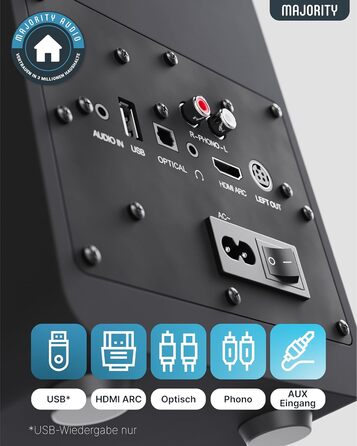 Активні моніторні колонки Majority D70X Bluetooth, 70 Вт, HDMI ARC, вуглецеві мембрани, з пультом керування (Чорний)
