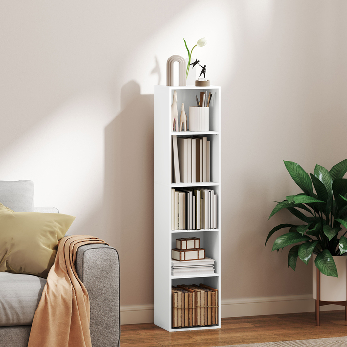 Стелаж для книг, 5 відділень, регульовані полиці, дерево, 30 x 24 x 133,5 см, білий