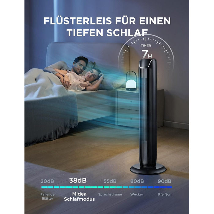 Вентилятор підлоговий Midea FZ10-17JR 92 см з пультом, 3 режими, 3 швидкості, таймер 7 год, чорний