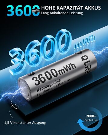 Набір акумуляторів AA та AAA з зарядним пристроєм, 1.5V (8 шт. AA 3600mWh + 8 шт. AAA 1300mWh), 1200 циклів зарядки