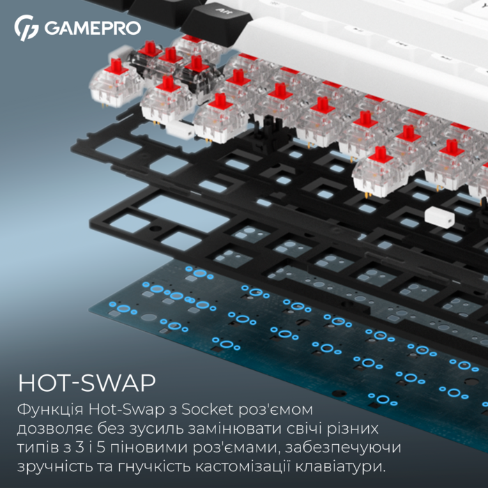 Бездротова механічна клавіатура GamePro Asgard Valhalla  (MK210W Pro) 65% QLAB orange switches