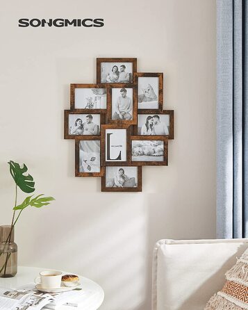 Фоторамка SONGMICS на 10 фото 10x15 см, дерев'яна (MDF), вінтажний коричневий RPF20WT