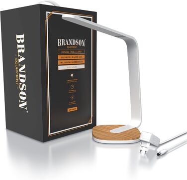 Brandson LED настільна лампа з дерева, диммована, 5 рівнів яскравості, 3 температури світла, сенсорне керування, 450 люмен, для офісу, навчання, біла, захист для очей