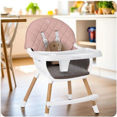 Дитячий стільчик Nukido 3 в 1 Lilo Beige (Рожевий) - регульований, зі знімним столиком, для дітей від 6 місяців