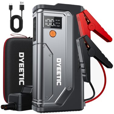 Бустер для автомобіля DYEETIC D16: пусковий зарядний пристрій Powerbank 6000A 12V для бензинових та дизельних двигунів (до 10.0Л), портативний Jump Starter з LED-ліхтарем та екраном