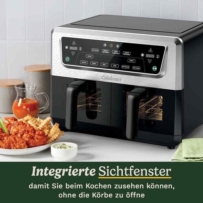 Фритюрниця Cuisinart XXL 10.4L з двозонним нагріванням | Без PFAS та хімікатів | Для смаження, грилю, випікання, дегідратації та підтримання тепла | 2 x 5.2L, 8+ порцій | Знімні деталі з нержавіючої сталі (2 камери)