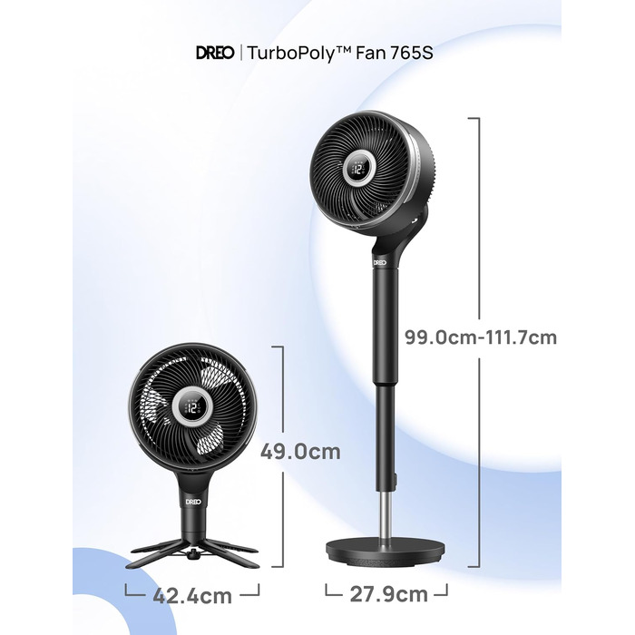 Вентилятор кімнатний DREO Smart-Ventilator: Охолодження, 150° осциляція, DC мотор, 12 режимів, пульт, таймер 12 год