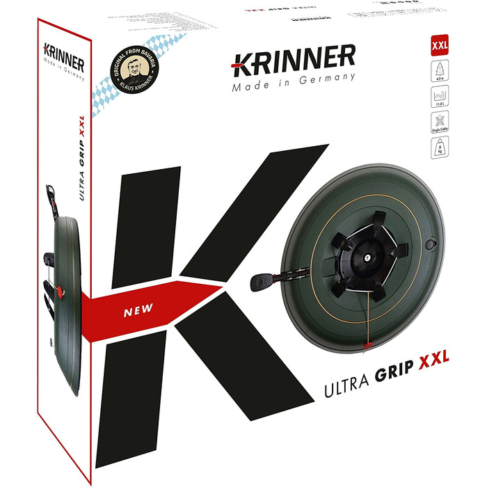 Підставка для ялинки KRINNER Ultra Grip XXL з механізмом Einseiltechnik, педаллю та замком-дзвоном, об'єм 11 л, висота ялинки до 4 м, Made in Germany, зелений матовий колір