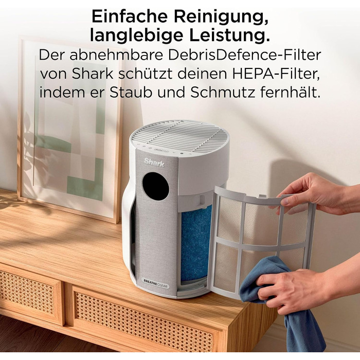 Очищувач повітря Shark BreatheClear Dove HP162EU з HEPA-фільтром NeverChange, автоматичним сенсором для середніх приміщень до 27 м²