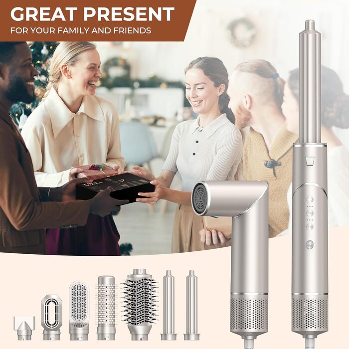 UKLISS Airstyler 5 в 1: Фен-щітка, стайлер для волосся з іонізацією та насадкою для кудрі (Золотий)