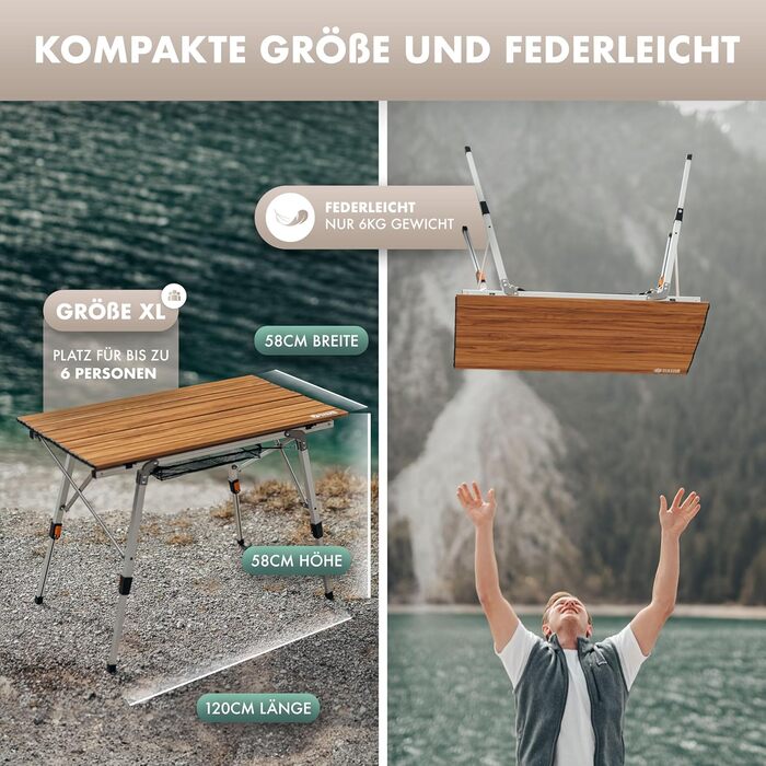 Складаний кемпінговий стіл NATURBUMMLER Solid Litec+ XL: ультралегкий, регульований за висотою, алюмінієвий, з сумкою для перенесення, для кемпінгу та риболовлі