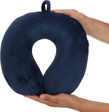 Преміальна подушка для шиї з Memory Foam COM-FOUR, м'яка ортопедична дорожня подушка для дорослих, для літака, авто, поїзда, корабля та автобуса, допомога при засинанні, 1 шт, темно-синя
