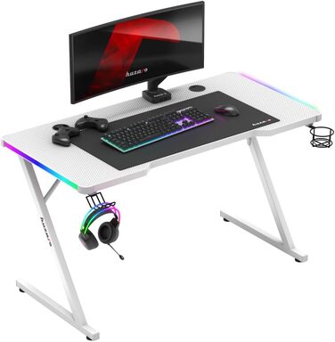 Геймерський стіл Huzaro Hero 2.5 120x60 см, RGB LED підсвітка, USB, тримачі для напоїв і навушників, карбонова стільниця, чорний