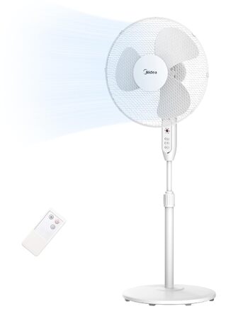 Вентилятор підлоговий Midea FS40-16JRA, 40 Вт, пульт, 3 швидкості, низький рівень шуму (55-65 дБ)