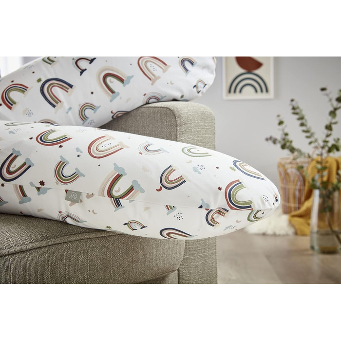 Гіпоалергенна подушка для годування та сну Rotho Babydesign Multi 190x35 см, безшумна, для вагітних і немовлят, машинне прання, дизайн Boho Rainbow