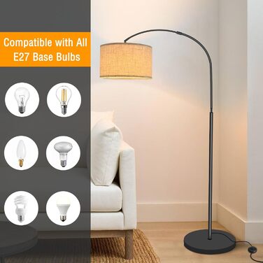 Торшер Fortand для вітальні, LED 12W, 3 режими, з абажуром з льону, ретро-стиль, стійка лампа для читання, E27, з ножним вимикачем, для спальні та вітальні