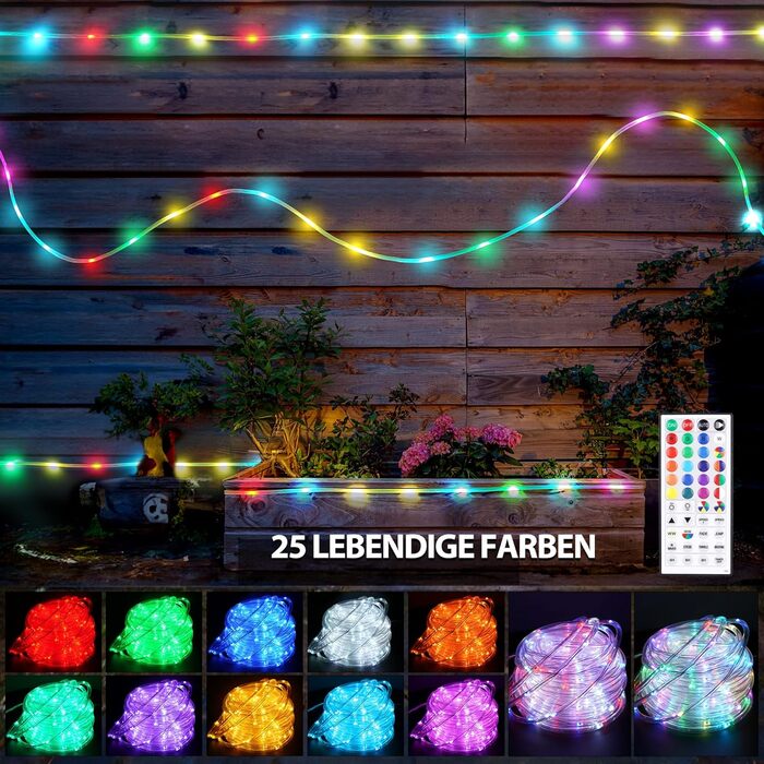 Світлодіодна гірлянда-шланг 30 м StarryEver, 300 LED, теплий білий та 24 різнокольорових, для вулиці, з пультом для саду