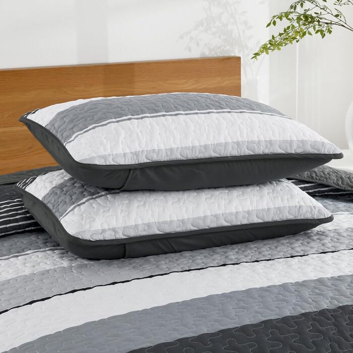 Покривало WONGS BEDDING 220x240 см синє, стьобане, мікрофібра, комплект 3 предмети (покривало + 2 наволочки 50x75) для двоспального ліжка, для спальні або дивана