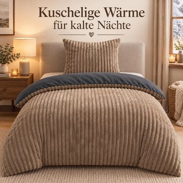 Комплект постільної білизни Leonado Vicenti Cashmere-Touch Teddy Plüsch, 2-частинний, 135x200 см, теплий зимовий фліс Coral Fleece, ефект вельвету, двосторонній (Коричневий - Антрацит)