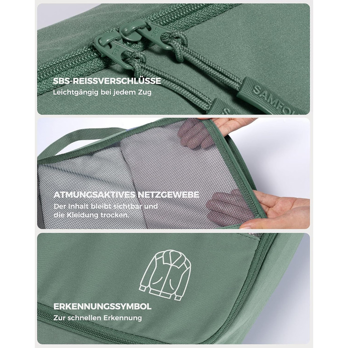 Набір органайзерів для валізи та рюкзака Packing Cubes, 8 предметів, сіро-зелений — дорожній набір для пакування речей