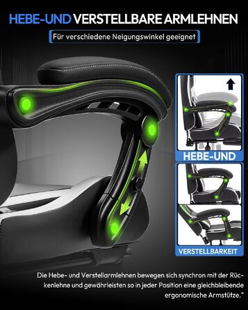Ігрове крісло Dowinx Ergonomic Gaming Chair з підставкою для ніг, біле, витримує до 150 кг, з регульованими підлокітниками для ПК та офісу