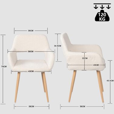 Комплект з 2 стільців для обідньої зони Cosy: м'які, з підлокітниками, білі, 56x56x78 см