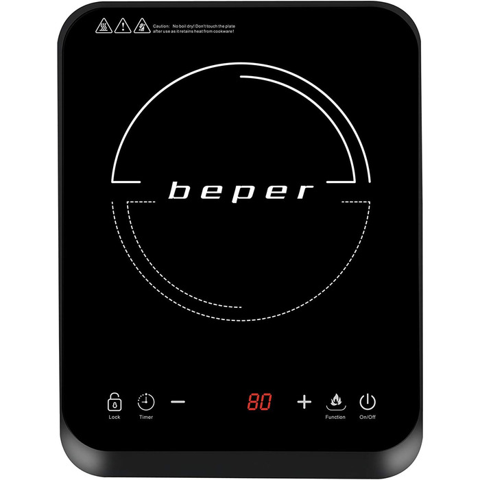 Індукційна плита BEPER BF.700, 1 конфорка, 2000 Вт, 10 режимів потужності, склокераміка, таймер