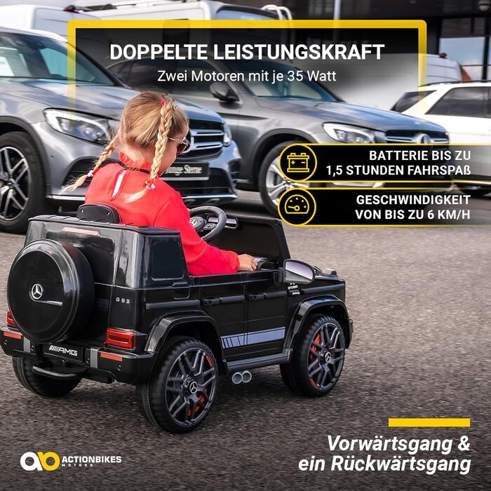 Дитячий електромобіль Mercedes AMG G63 Actionbikes, ліцензія, 2,4 ГГц пульт, електроавто для дітей від 3 років, білий/чорний