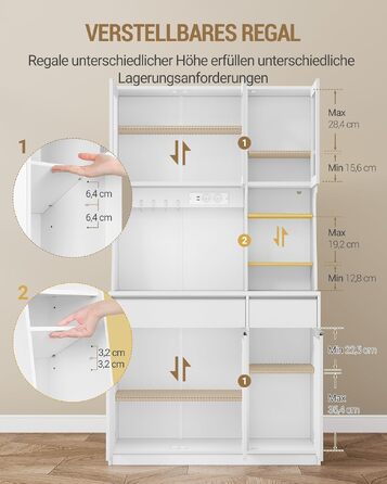Кухонна шафа-комод Hzuaneri з LED-підсвіткою та розетками, білий, 40 x 100 x 180 см, з робочою поверхнею та 2 шухлядами, PT00103XEU