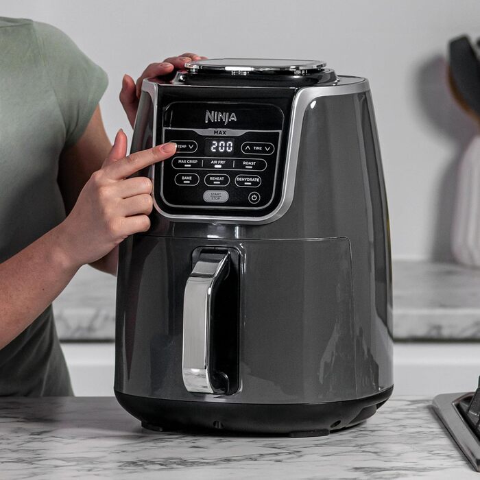 Аерофритюрниця Ninja Air Fryer MAX 5,2 л, сімейна, антипригарна, 6-в-1, сірий/чорний, модель AF160EU, кошик для миття в посудомийці