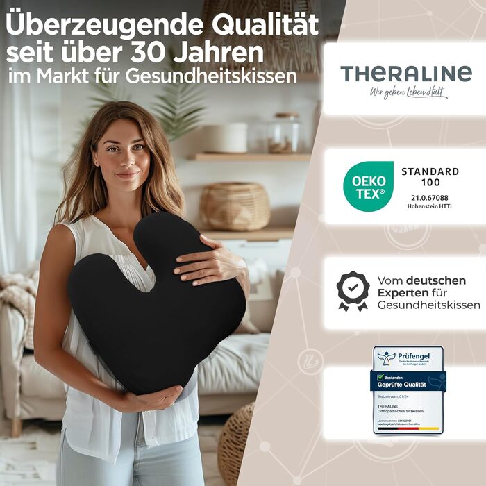 Theraline ортопедична подушка для сидіння з піною та мікрогранулами, ергономічна U-подібна подушка для офісного стільця, проти болю у куприку, дихаючий знімний чохол, прати до 60°C