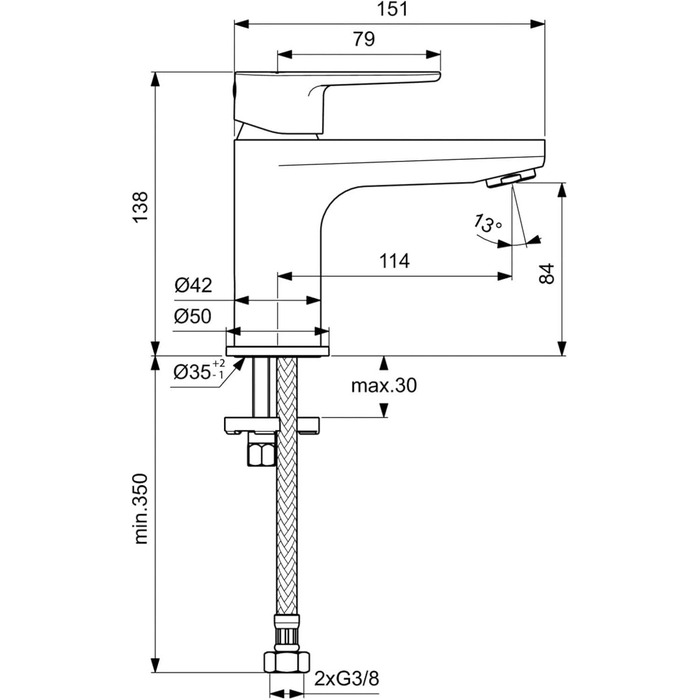 Змішувач для раковини Ideal Standard Cerafine O, хром, без зливу, H80мм