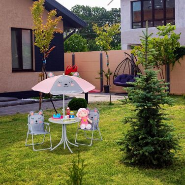 Дитячий садовий набір Relaxdays Panda: стіл, 2 стільчики та парасолька для пікніка - білий