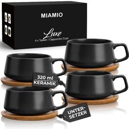 Набір кавових чашок Miamio 4 шт. з підставками, 320 мл, Steingut, чорний (Luxe Kollektion)