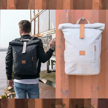 Міський рюкзак Johnny Urban Rolltop Adam Large для жінок і чоловіків, водостійкий, сірий, 16'' відділення для ноутбука, міцна бавовна