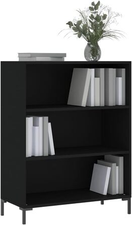 vidaXL книжкова шафа з великим місцем для зберігання, стелаж для вітальні та спальні, книжковий шафа-вітрина з металевими ніжками, чорний ДСП