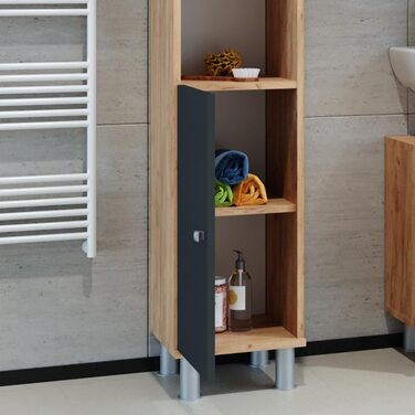 Високий шафа для ванної Vicco Fynn, антрацит/золотий дуб, 30x190 см