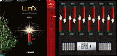 Світлодіодні свічки для ялинки Lumix® SuperLight Flame Metallic Mini Red 9cm, тепле біле світло, набір 12 шт. з пультом керування, 77146