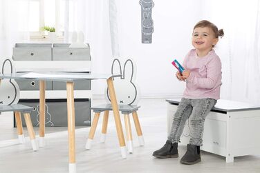 Дитячий ігровий стелаж roba miffy® з 5 сірими тканинними ящиками, білий дерев'яний органайзер з кроликом для іграшок у дитячу кімнату для хлопчиків і дівчаток