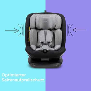 Дитяче автокрісло Booboo Safety Lissabon i-Size, обертове, 40-150 см, Reboarder з Isofix, чорний-сірий