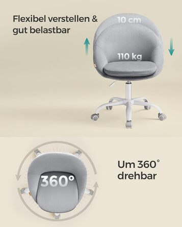 Крісло SONGMICS для офісу та дому, крісло для макіяжу з велюру, регульоване по висоті, сіре, OBG020G04