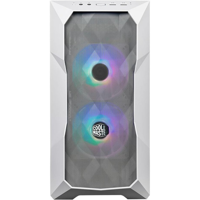 Корпус Cooler Master TD300 Mesh White Mini-Tower для Micro-ATX/Mini-ITX, білий, із сітчастою передньою панеллю для покращеного повітряного потоку, 2 ARGB-вентилятори 120 мм, бічна панель із загартованого скла, знімна верхня кришка, ARGB/PWM-хаб