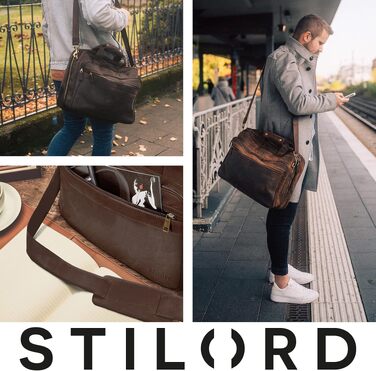 Шкіряна ділова сумка-портфель STILORD Leopold XL для вчителів та офісу, колір коньячний коричневий